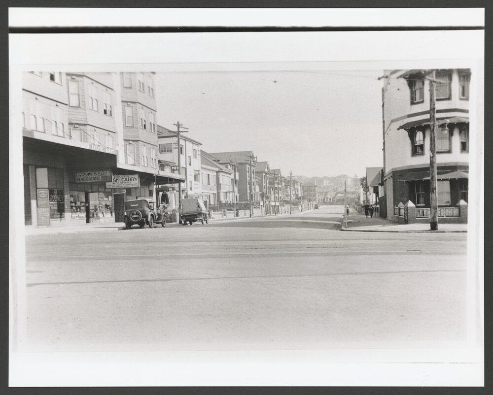 Lamrock Avenue, Bondi Beach, at Campbell Parade. Note tram lines.