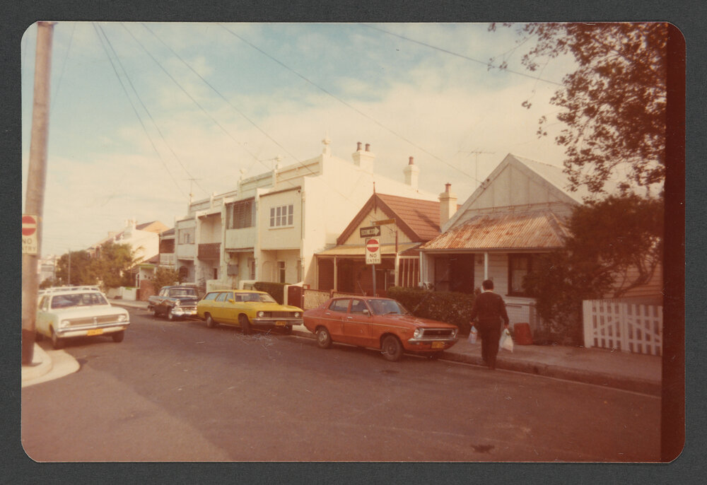 Mill Hill Road, Bondi Junction. West side, at Ebley St corner cottages and terraces.