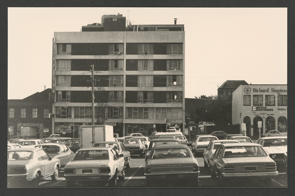 Newland Street, Bondi Junction, Ebley and Spring Streets. Waverley Council carpark later became site of East gate shopping centre.
