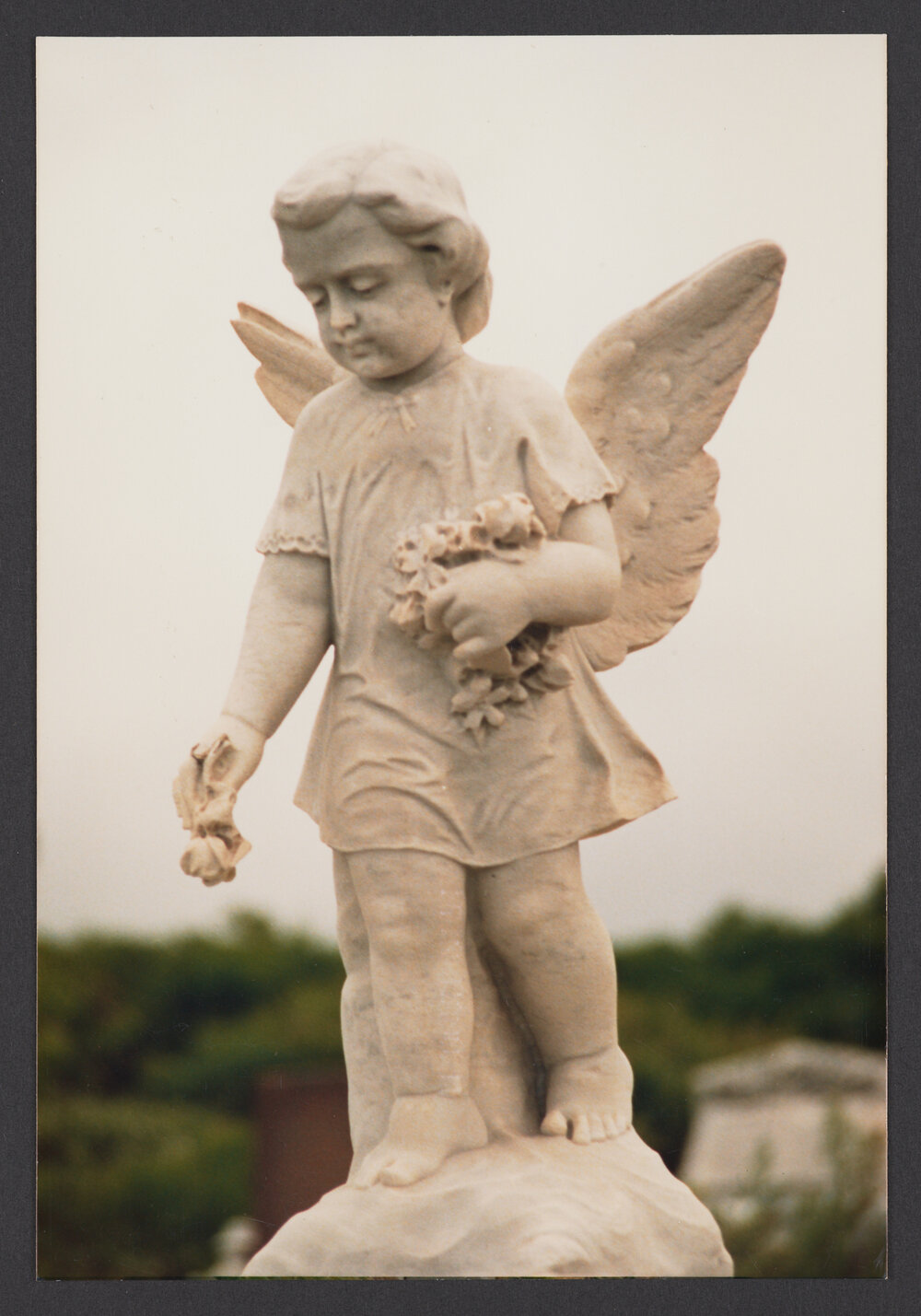 Cherub with flowers white marble