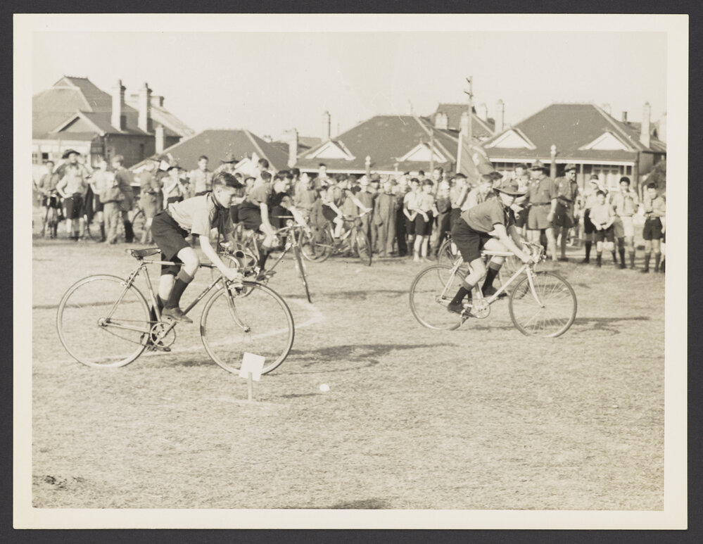 Boy Scouts Rally at Waverley Park. Scout on Bicycles.