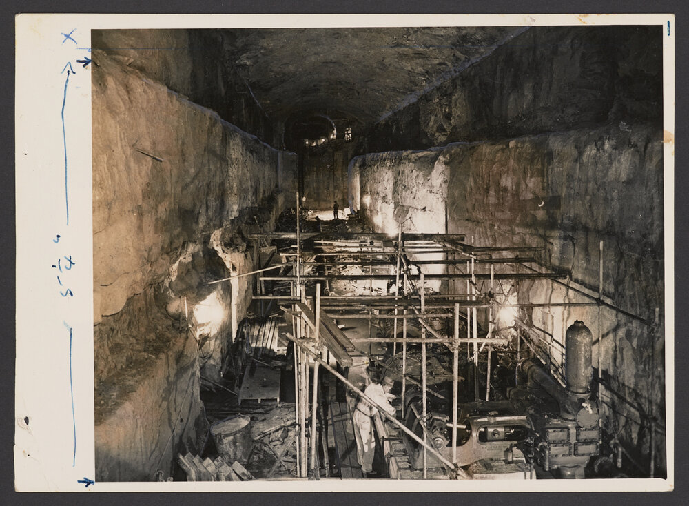 Bondi - Sewage treatment works, Excavation for No. 4 sedimentation tank and temporary installation of sludge pump.