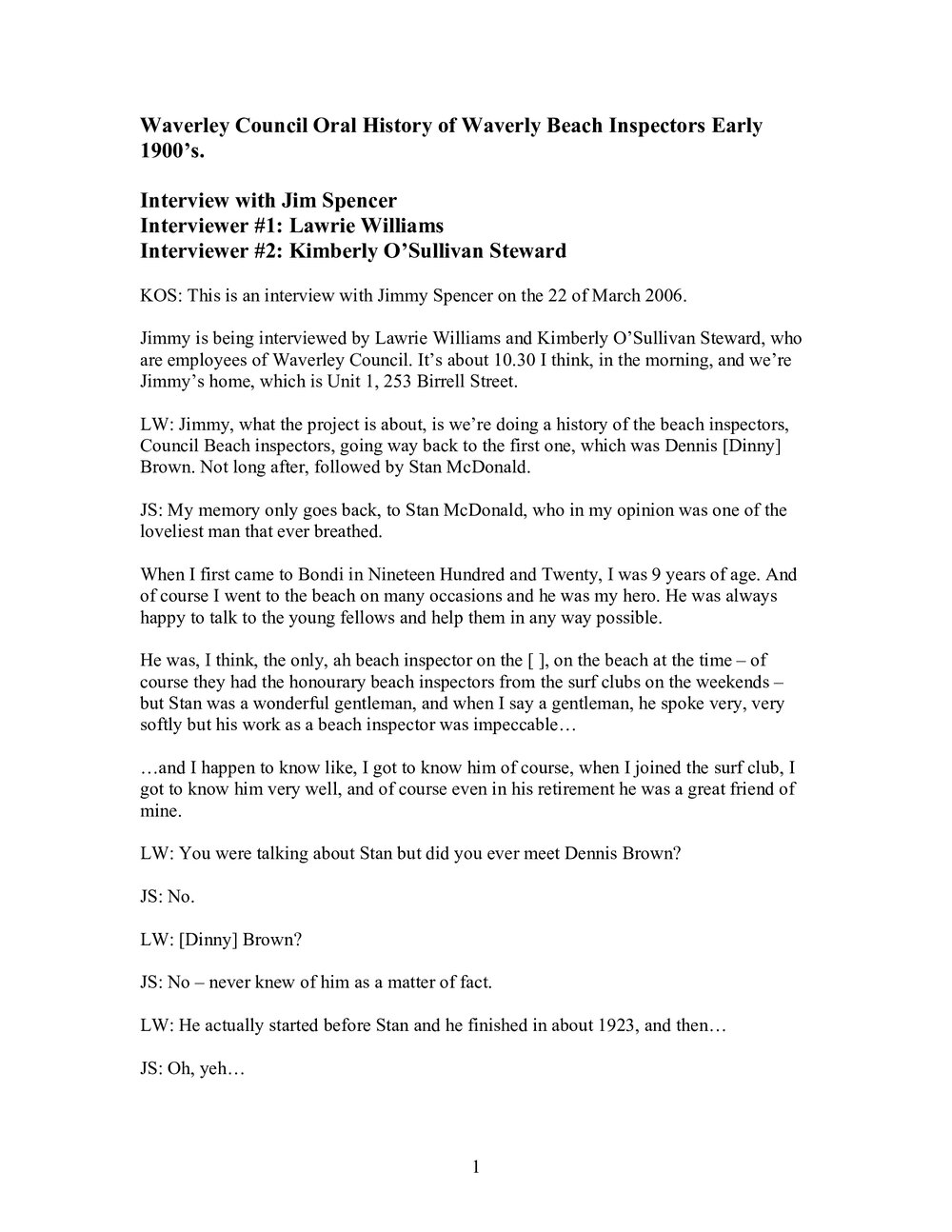 Transcript: oral history interview with Jim Spencer