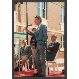 Official opening of Oxford Mall Markets, Bondi Junction. L-R: Peter King (president, N.S.W. Branch Liberal Party), Mark Martire(Waverley Rotary), Ernie Page (M.P. for Coogee), Dr Leonard Keyte ( Rose Bay Rotary).