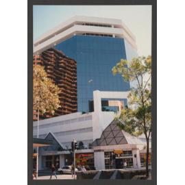 Corner Oxford Street and Newland Street, Bondi Junction. Reflection of Eastgate Tower.