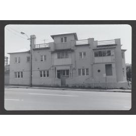 Block of flats, 55 Flood St, showing side of building on Bondi Road.