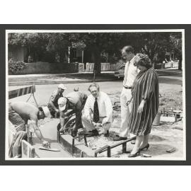 Alt Street, Waverley. Council workmen with L - R Mayor of Waverley Ald James Markham, Ald Ray Collins, Ald Carolyn Markham.