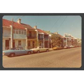 Eastside of Denison Street terrace row, corner of Ebley St, Bondi Junction.