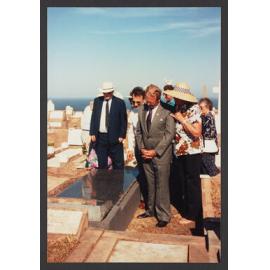 Fanny Durack's grave. Official unveiling of Grave restoration which was organised by Waverley Library. Guest speakers were Ron Lander, Chief Librarian; Alderman Barbara Armitage, Mayor of Waverley; The Hon R. B. Rowland Smith, N.S.W. Minister for Sport an