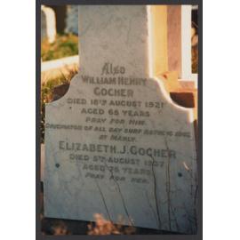 Grave of William Henry Gocher pioneer of daylight surfbathing.