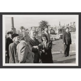 Irish Monument. Visit of Irish President Charles Haughey, during the Bicentennial Celebrations. Mrs Haughey, Charles Haughey and Barbara Armitage, Mayor of Waverley.