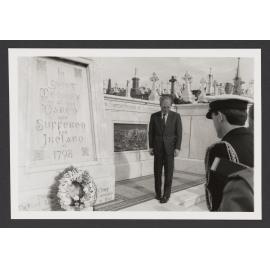 Irish Monument. Visit of Irish President Charles Haughey, during the Bicentennial Celebrations. Charles Haughey and Wreath at monument.