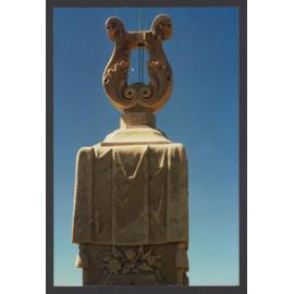 Monumental Art, statues, crosses, memorials. Irish Harp on draped pedestal
