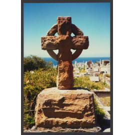 Calvary cross, 2 Angels on pedestals and sparrow