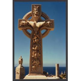 Sandstone celtic cross on sandstone pedestal