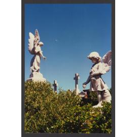 Angel, two calvary crosses and child Angel - mirror plant foreground