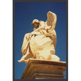 Angel seated on pedestal white marble