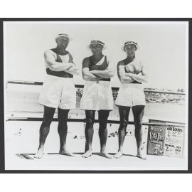 Beach inspectors at Bondi. Left to right, Bill Willis, Aub Laidlaw; Brian Davidson