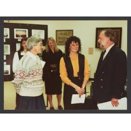 Left to right: Marion Corry; Roniet Meyerthal; Paul Scully Power, "Challenger" Astronaut at opening of local history exhibition, Waverley Library.