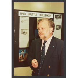 Paul Scully Power, "Challenger" Astronaut at opening of local history exhibition, Waverley Library.
