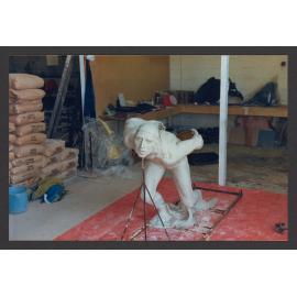 Surf Life Saver statue, Bondi beach, sculpture under construction by Diana Webber