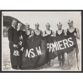 North Bondi S.L.S.C. , President of the Surf Lifesaving Association of Australia, Judge Adrian Curlewis, with NSW Premiere Championship team of North Bondi SLSC.