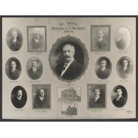 Ald. W. M. Donald, Ald. Dr S. Bruce Berg, Ald. J. Barracluff Mayor, Ald. Dr G. W. S. Marr, Ald. Frank Cox, Ald. H. W. F. Rogers, Ald. C. J. Loewenthal, Ald. John Campbell, Ald. T. A. J. Playfair, Ald. C. Kavenagh, Ald. Town Clerk E. B. Kenyon, New Council
