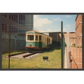 R Class Tram on display in boot factory Courtyard, Spring St, Bondi Junction