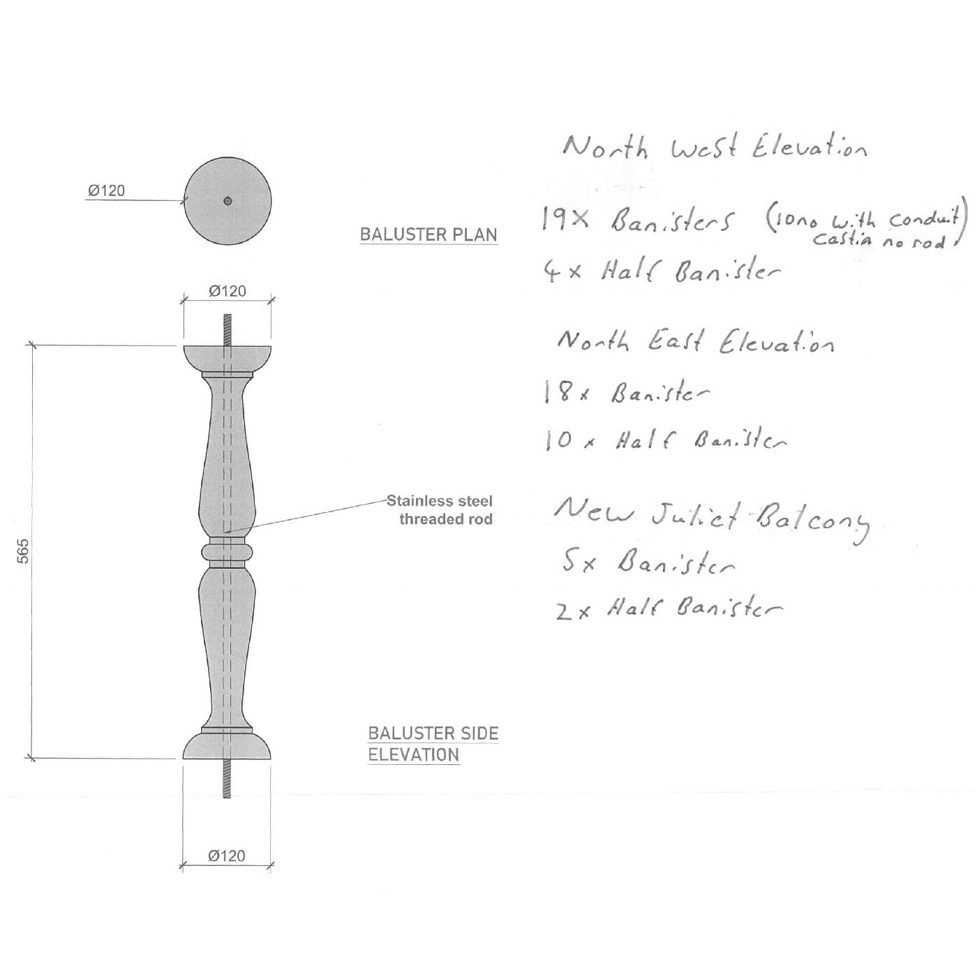 Recasting of the balusters and cartouche