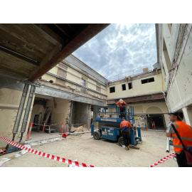 Large beam above Pavilion rear entrance