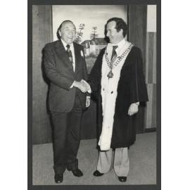 Official opening of council chamber extensions. L - R: Syd Einfeld M. L. A., and Aldermen David Taylor, Mayor of Waverley.