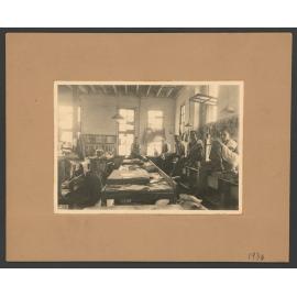 The Boot Factory, Interior, The clicking room in Bardon's Boot Factory, Spring Street, Bondi Junction. L - R : A. Bennett; C. Bennett; Howarth; A. Johnstone, A. White, F. Walker.