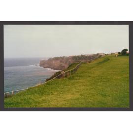 Reserve at Rodney St, Dover Heights. Looking South to Ben Buckler point and sewerage stack. Note Ocean pollution.