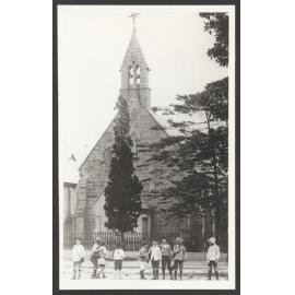 St Charles R. C. Church, Carrington Road, Charing Cross, with Group of School boys.