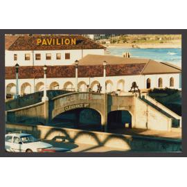 South wall of Pavilion, with pedestrian bridge ove Queen Elizabeth Drive. Bondi beach.