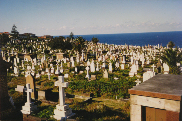 Waverley Cemetery, taken from section 12, with section 10 on left and section 16 on the right. (1997)
